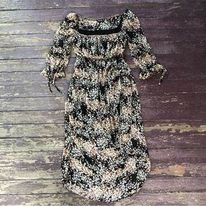 Nasty Gal Floral Midi Dress High Slit Square Neck 3/4 Sleeve 6